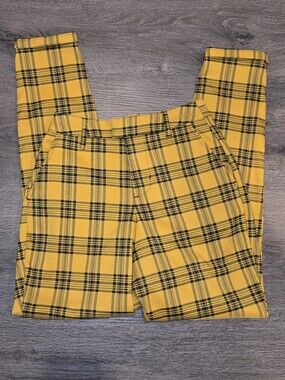 Hot Topic Mustard Yellow Plaid Skinny Chinos